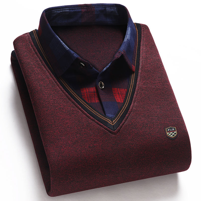 Platba na dobierku👔【M-4XL/40-100kg】Pánska pletená košeľa so zamatom pre zahriatie