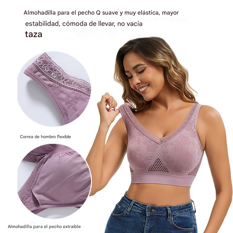 😍【Paquete de 3】❤️40-120 kg✨Sujetador de encaje sin aros para mujer, alta sujeción