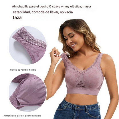 😍【Paquete de 3】❤️40-120 kg✨Sujetador de encaje sin aros para mujer, alta sujeción