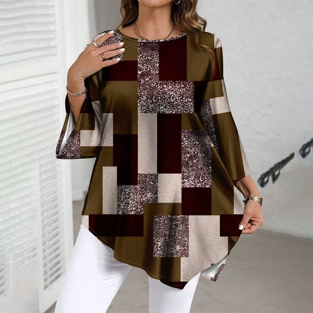 【XL-5XL】Camisa informal de talla grande para mujer, corte holgado, ideal para primavera/verano, con diseño de dobladillo irregular.