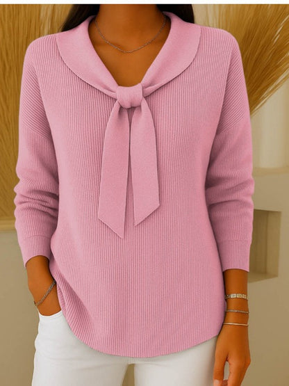 🎀【S-2XL】Dámsky jednofarebný sveter s dlhým rukávom a zaväzovaním v motýľovom vzore, ležérny a voľný strih.