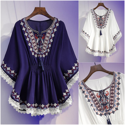[S~5XL] Top cu broderie mărime mare pentru femei Topuri noi de vară