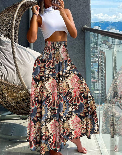 💃Pantaloni largi cu imprimeu floral pentru stațiune primăvară/vară 2025