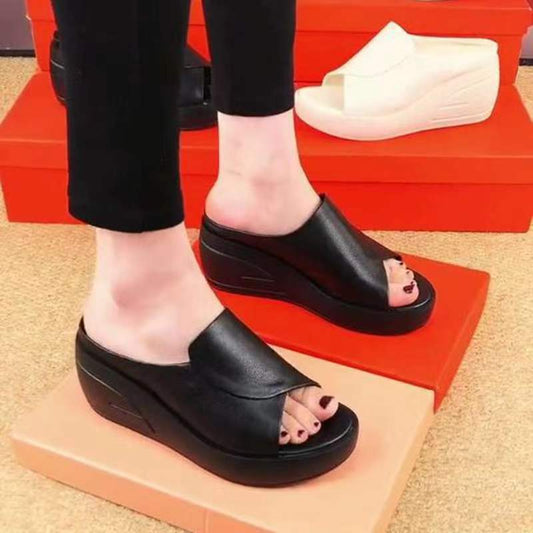 【35-40】Sandalias de cuero genuino para mujer de moda 2025 con suela suave y suela gruesa