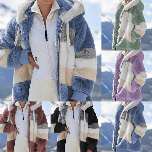 ☃️Oferta limitada❄️【S-5XL】Nueva chaqueta de invierno para mujer 2025, gruesa con franjas de felpa