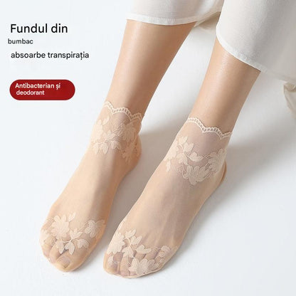 【🔥Cumpărați 5, primiți 5 gratuit】🧦【10 perechi】 Sosete subțiri anti-alunecare frumoase din dantelă invizibilă