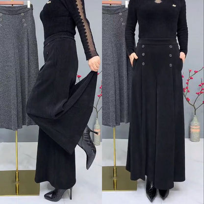 🤩【XL-4XL】Hrubé vlnené nohavice so širokými nohavicami, teplé a pohodlné😚 Široké a elastické nohavice