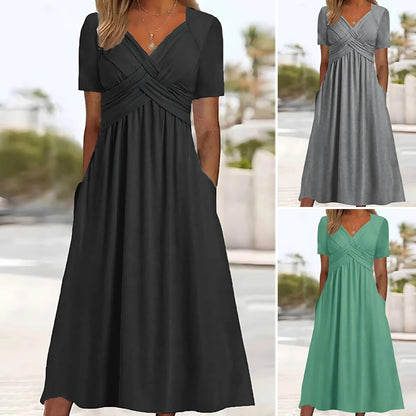 👍👍【50% REDUCERE】💐👗【S-3XL】Rochie simplă, casual, la modă, în culori uni, pentru primăvară și vară 2025