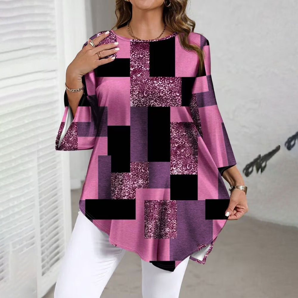 【XL-5XL】Camisa informal de talla grande para mujer, corte holgado, ideal para primavera/verano, con diseño de dobladillo irregular.