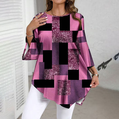 【XL-5XL】Camisa informal de talla grande para mujer, corte holgado, ideal para primavera/verano, con diseño de dobladillo irregular.