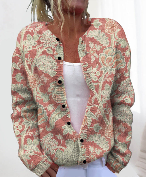 💥Štýlový a teplý dámsky jesenný a zimný pletený kardigan s potlačou