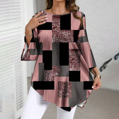 【XL-5XL】Camisa informal de talla grande para mujer, corte holgado, ideal para primavera/verano, con diseño de dobladillo irregular.