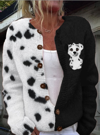 💥Štýlový a teplý dámsky jesenný a zimný pletený kardigan s potlačou
