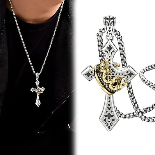 【Compra 1 y recibe 1 gratis】👑✝️ Collar vintage con cruz y corona – símbolo de fe, fuerza y protección diaria