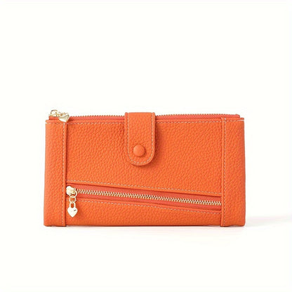 Cartera retro de cuero genuino con doble cremallera y ranura para múltiples tarjetas para mujer