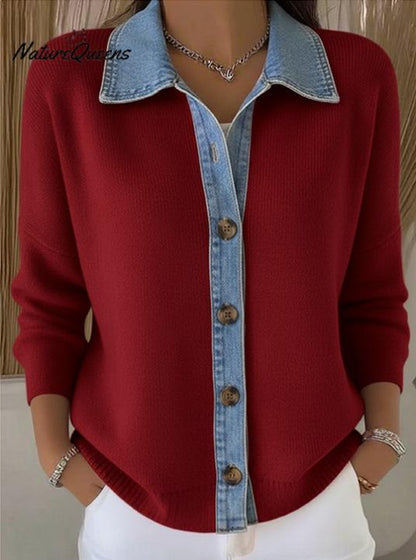 🔥【S-3XL】Nový dámsky džínsový patchworkový kardigan