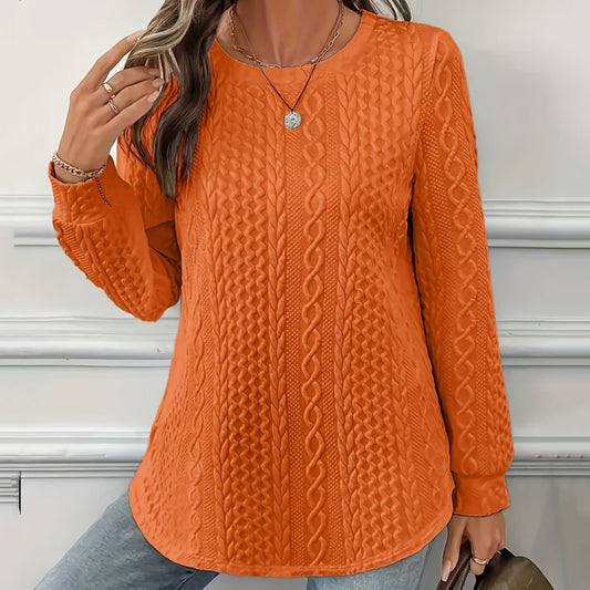 ✨【L-6XL】Μονόχρωμο γυναικείο φούτερ με υφή, φαρδύ με στρογγυλή λαιμόκοψη