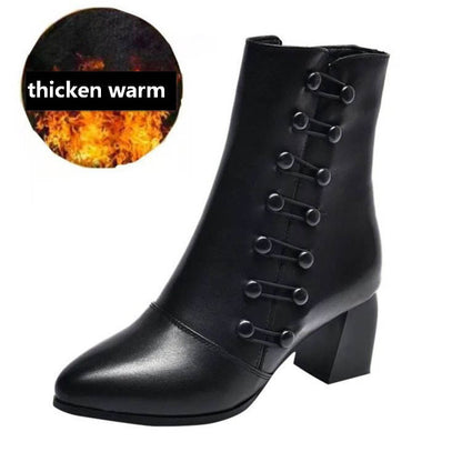 👢Botas de cuero cálidas para mujer, elegantes y de moda, de otoño e invierno, en color negro.