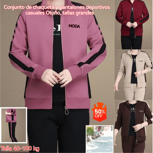 🔥✨【Nuevos estilos de otoño】【M-5XL】【Chaqueta + Pantalones】😍Nuevo traje deportivo casual de otoño, talla grande