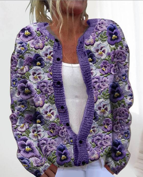 💥Štýlový a teplý dámsky jesenný a zimný pletený kardigan s potlačou