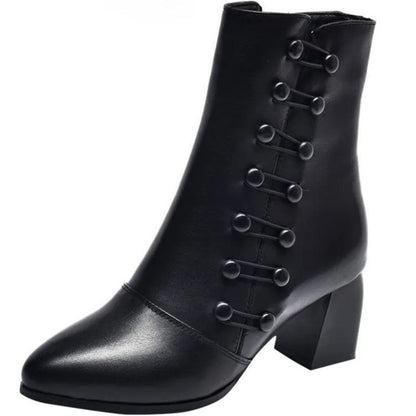 👢Botas de cuero cálidas para mujer, elegantes y de moda, de otoño e invierno, en color negro.