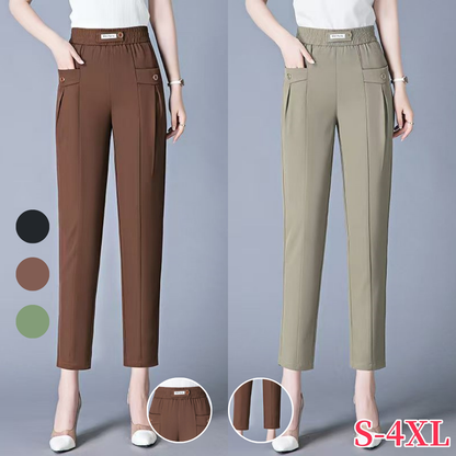 🔥【45% off】Nuevos pantalones rectos de alta calidad, pantalones casuales de verano, pantalones de chaqueta, pantalones simples y ajustados de cintura alta