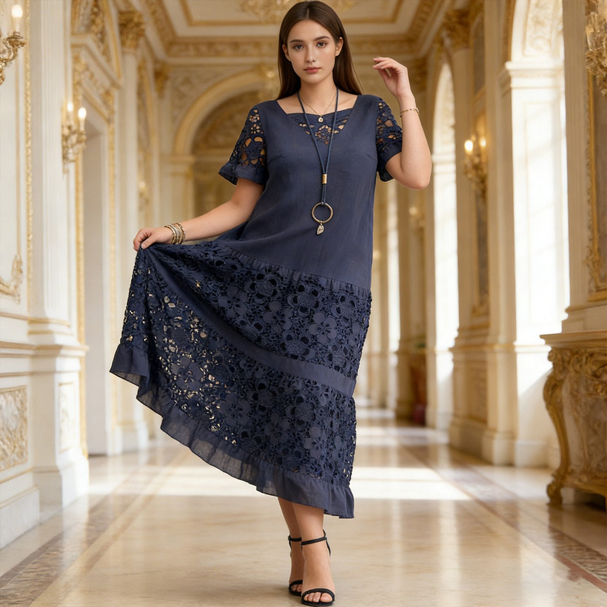 🔥💖【S-5XL】Nuevo vestido de encaje a la moda con cortes de 2026