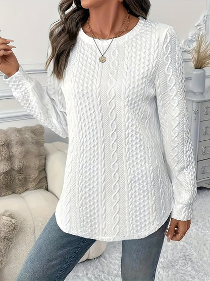 ✨【L-6XL】Μονόχρωμο γυναικείο φούτερ με υφή, φαρδύ με στρογγυλή λαιμόκοψη
