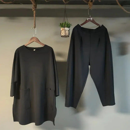 【M-3XL】 2025 noi de primăvară și vară culoare uni topuri casual din două piese + pantaloni