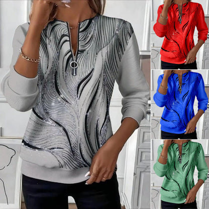 🔥【S-5XL】Damska koszulka z nadrukiem i zamkiem błyskawicznym przy dekolcie