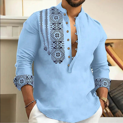 【S-3XL】Camisa de manga larga con cuello alto de verano para hombre