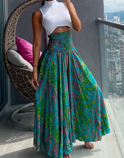 💃Pantaloni largi cu imprimeu floral pentru stațiune primăvară/vară 2025