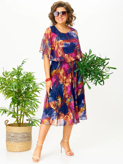 😎💃Produse noi de vară💥【S-5XL】Rochie largi din sifon de marime mare ,  Confortabil și respirabil, foarte potrivit pentru vară