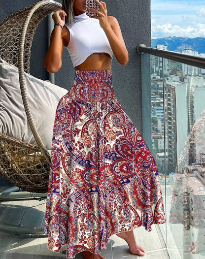 💃Pantaloni largi cu imprimeu floral pentru stațiune primăvară/vară 2025