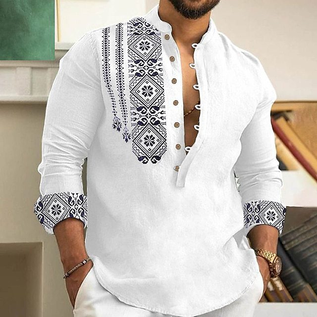 【S-3XL】Camisa de manga larga con cuello alto de verano para hombre