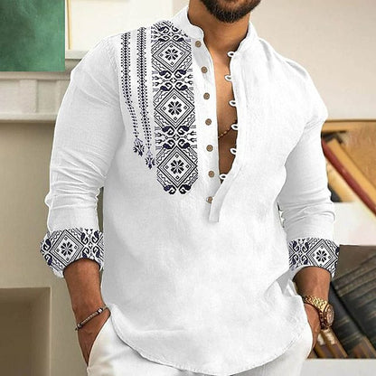 【S-3XL】Camisa de manga larga con cuello alto de verano para hombre