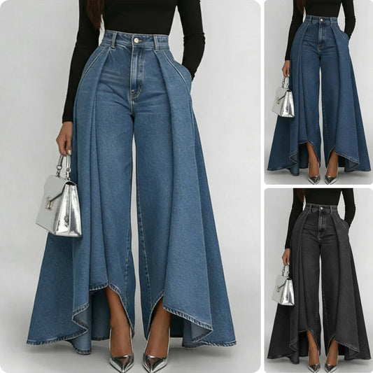 🥇Vaqueros de mujer de talle alto y pierna ancha, corte amplio, diseño elegante.