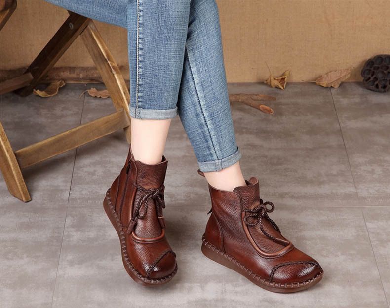 【35-40】👢2025 Botas de cuero suave retro para mujer de principios de otoño