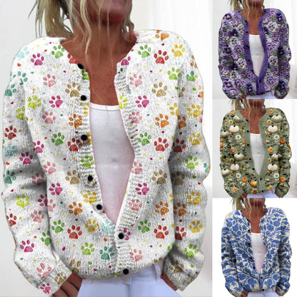 💥Štýlový a teplý dámsky jesenný a zimný pletený kardigan s potlačou
