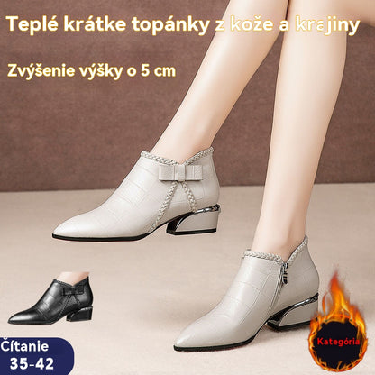 ✨【Nové jesenné produkty】🔥【35-42】Jesenné a zimné čižmy 2025 so stredným podpätkom a bočným zipsom s mašľou -- Vlnené čižmy vás zahrejú