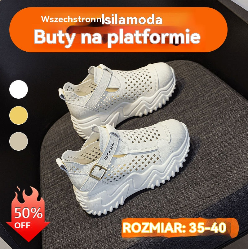 【35-40】Nowy styl swobodnych, oddychających sandałów z grubą podeszwą i wydrążonymi podeszwami