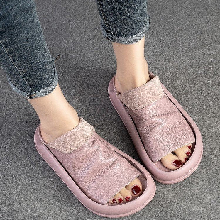 👡[35-40] 2025, stil nou, retro, lucrate manual din piele moale, de culoare solidă, sandale confortabile pentru femei