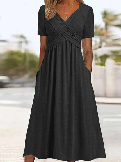 👍👍【50% REDUCERE】💐👗【S-3XL】Rochie simplă, casual, la modă, în culori uni, pentru primăvară și vară 2025