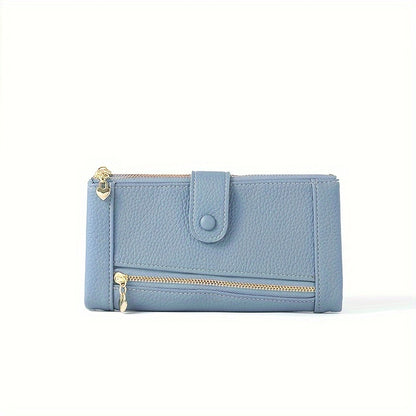 Cartera retro de cuero genuino con doble cremallera y ranura para múltiples tarjetas para mujer