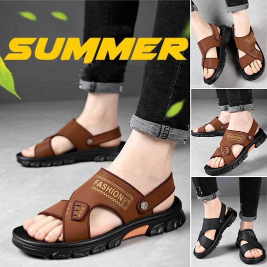 🔥【38-44】Sandalias de cuero genuino con suela blanda y superficie blanda Sandalias de cuero de aviador, un zapato para dos