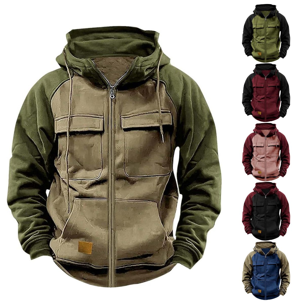 【S-3XL】Nová pánska jesenno-zimná voľná patchworková bunda s kapucňou
