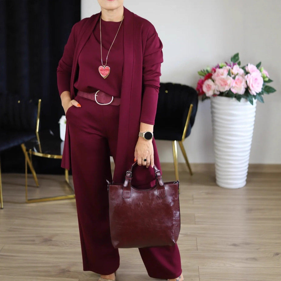 ✨ Elegantní třídílná sada s dlouhým kardiganem (zahrnuje blůzu a kalhoty)