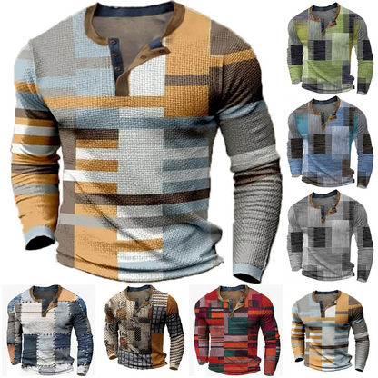 👔【S-4XL】🔥  Nová kolekce pánských košil s potiskem, dlouhé rukávy, uvolněný styl Henry, dostupné ve více barvách