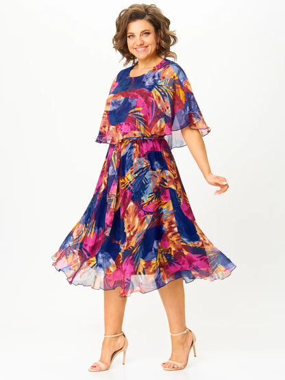 😎💃Produse noi de vară💥【S-5XL】Rochie largi din sifon de marime mare ,  Confortabil și respirabil, foarte potrivit pentru vară