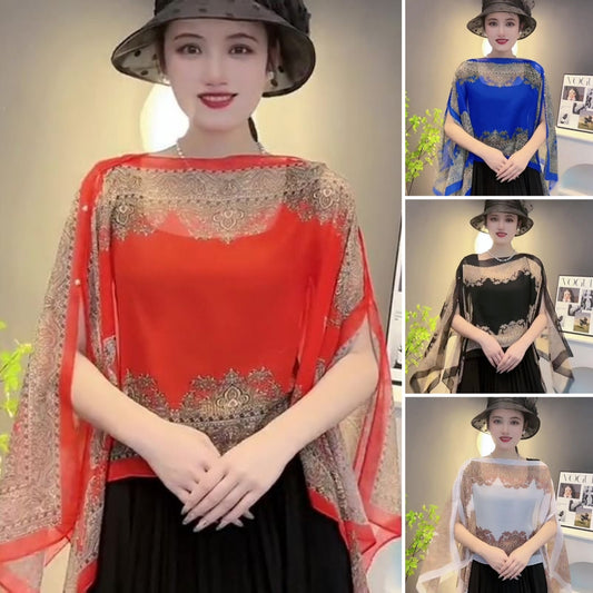 Pelerină elegantă cu broderie, stil lejer și rafinat